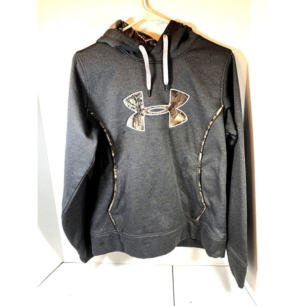 Under Armour Womens M-Hoodie Sweatshirt Dk. Gray Camo Logo Kangaroo Pocket
